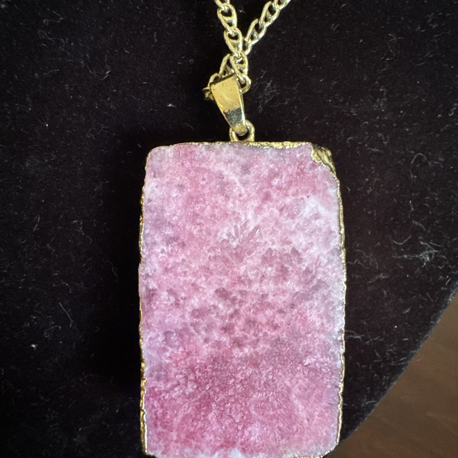 Pink Drusy Quartz Gold Tone Pendant Necklace