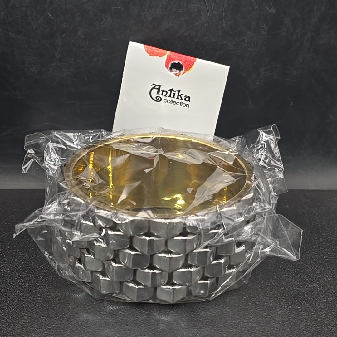 India Chunky Bangle Bracelet Silver Gold Color 2.5″ Diameter Cubic Antika New