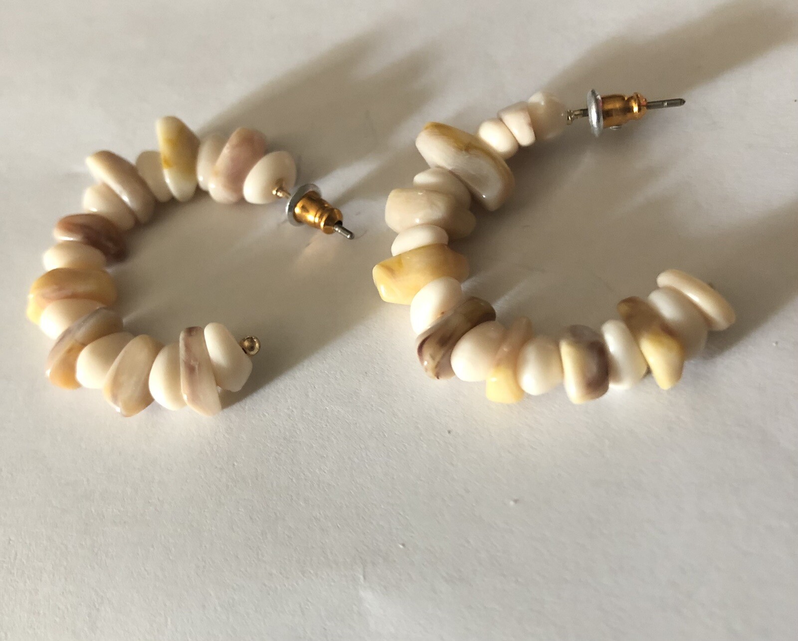 1 1/4 Inch Natural Beaded Hoop Earrings pierced new inbox. Never Used