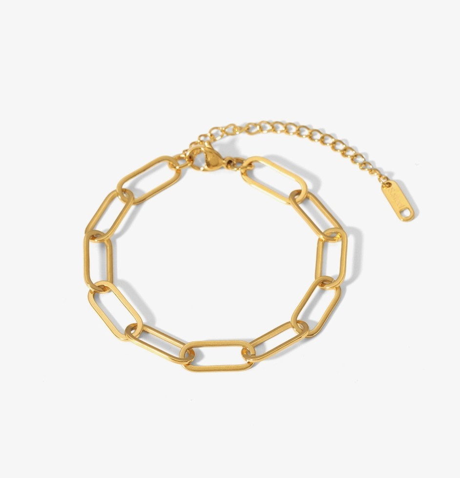 Elegant Gilded Paperclip Chain Link Set Adjustable Link Necklace & Bracelet