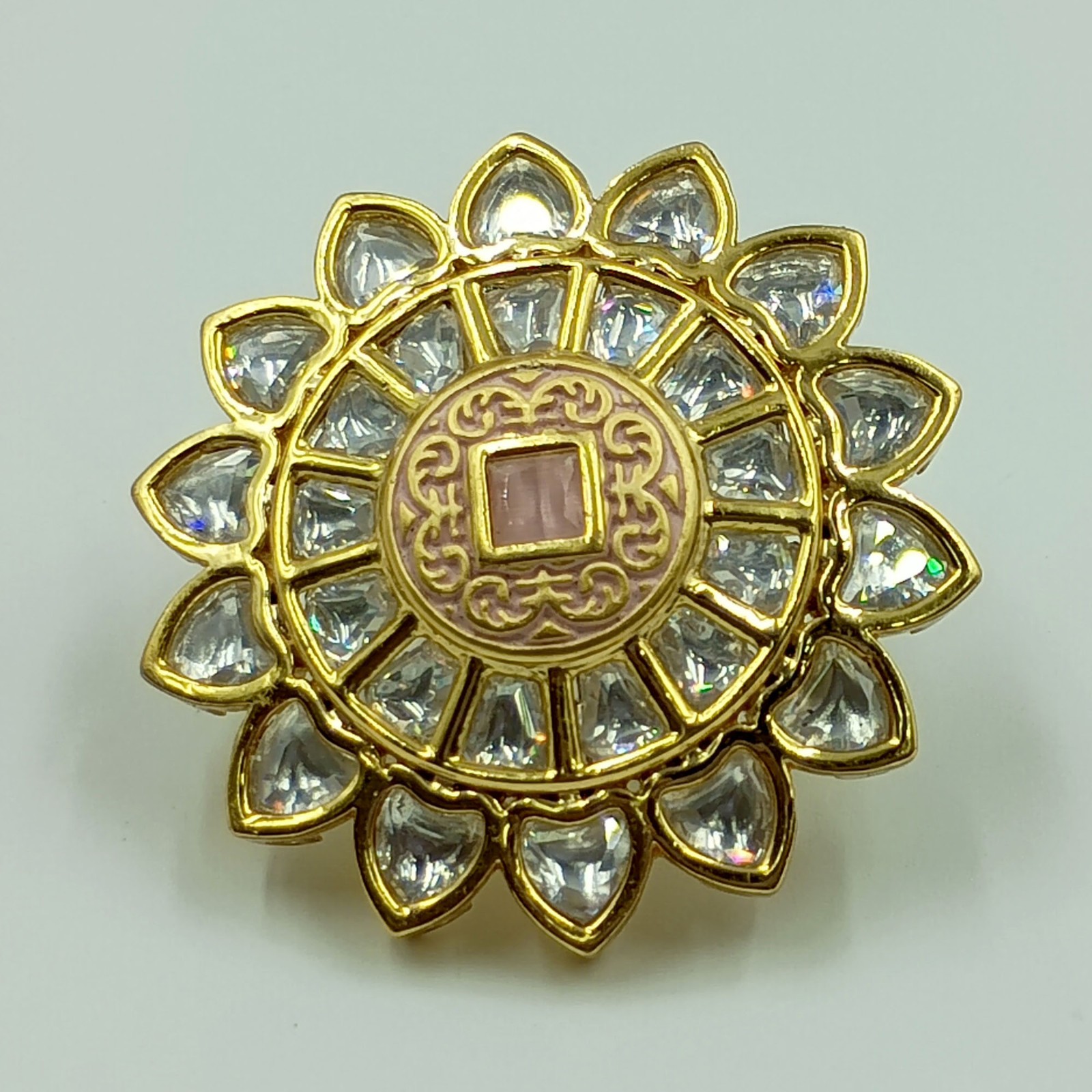 Kundan Polki CZ Ring 22k Gold Plated Adjustable Band Traditional Indian Jewelry
