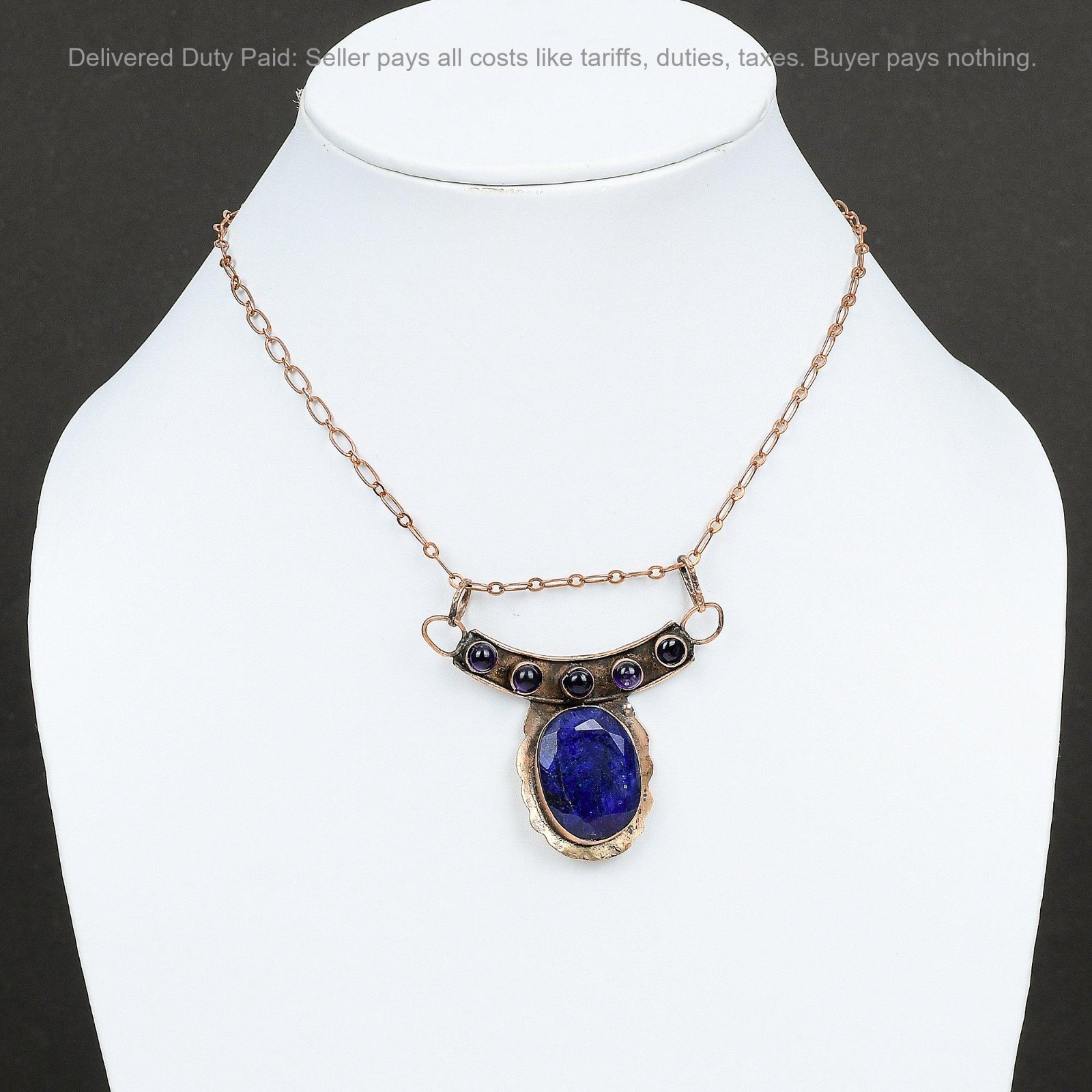 Christmas Sale Copper Oval Natural Blue Saphire African Amethyst Wedding Pendant