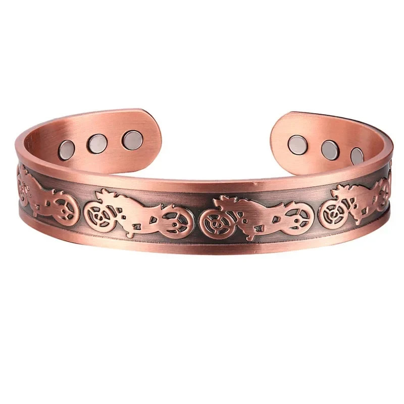 Pure Copper Magnetic Bracelet Arthritis Pain Therapy Biker Cuff Motorcycle