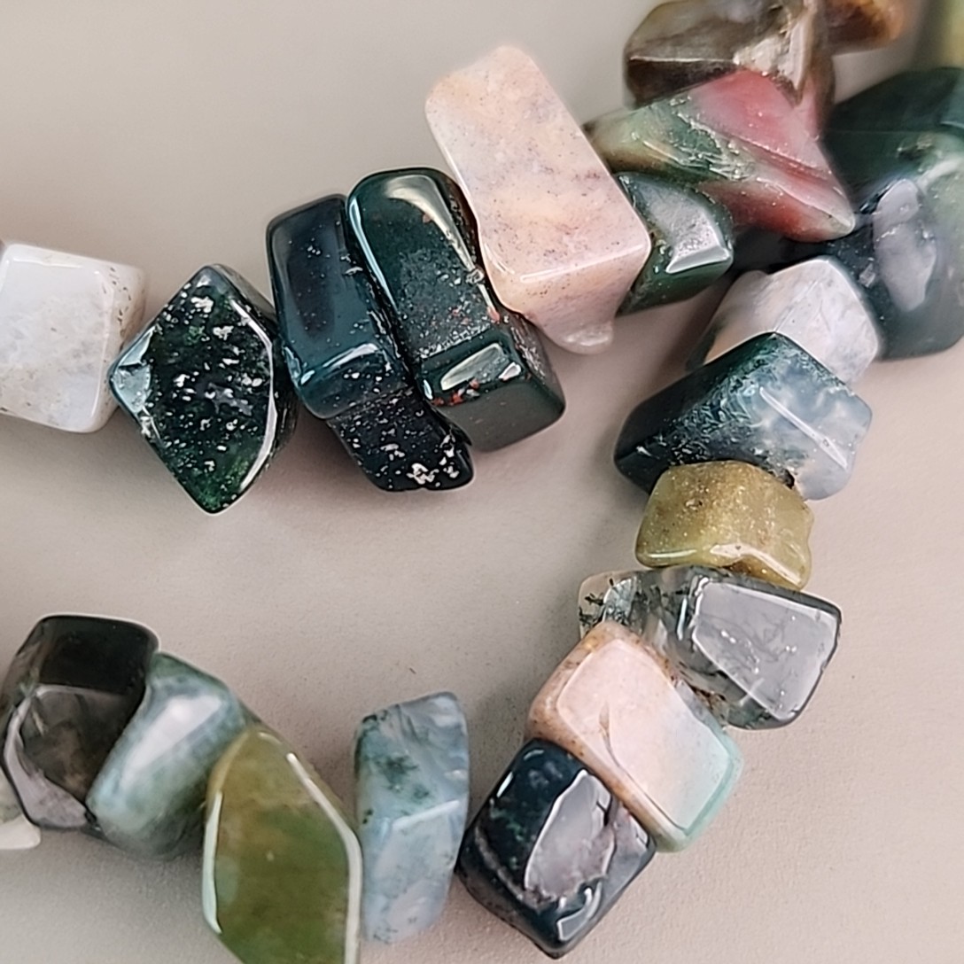 Stone Beaded Necklace Polished Chip Two Layered Jasper Variety 18.5″