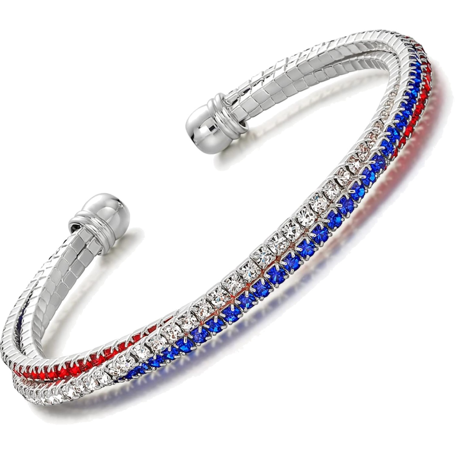 American Flag Bracelet Red White Blue Patriotic Rhinestone Cuff
