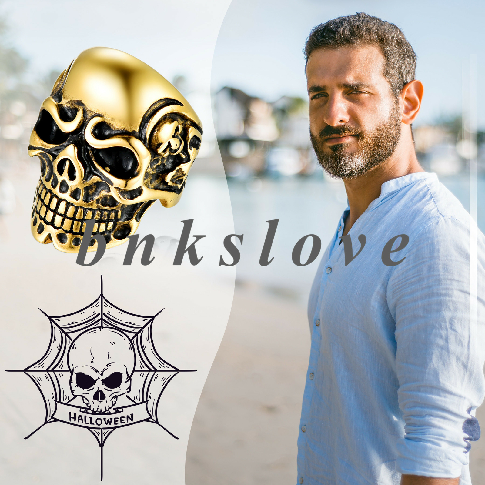 Mens Biker Punk Stainless Steel Vintage Gothic Skull Head Ring Band Size 7-14