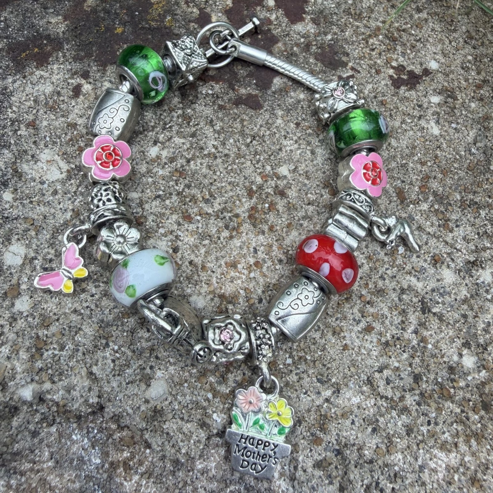 May Birthday Charm Bracelet 8″ Floral Willabee and Ward Danbury Mint Silvertone
