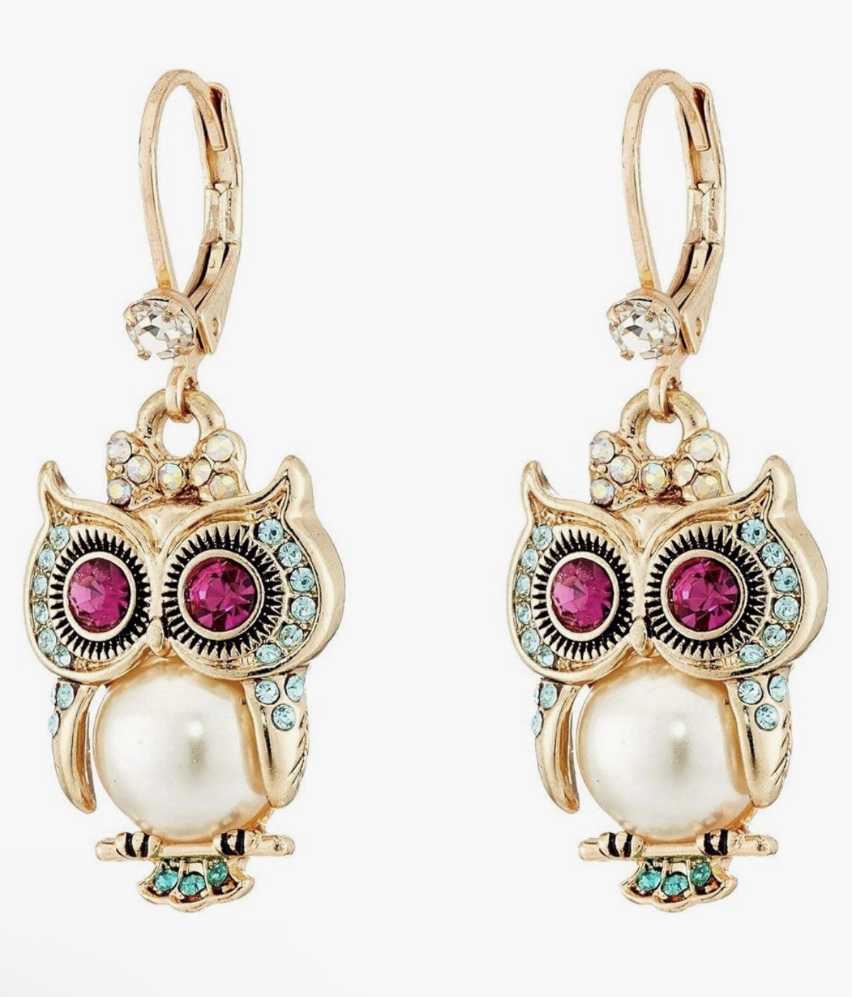NEW Betsey Johnson Owl Critters Drop Cute Whimsical Faux Pearl Design Earrings
