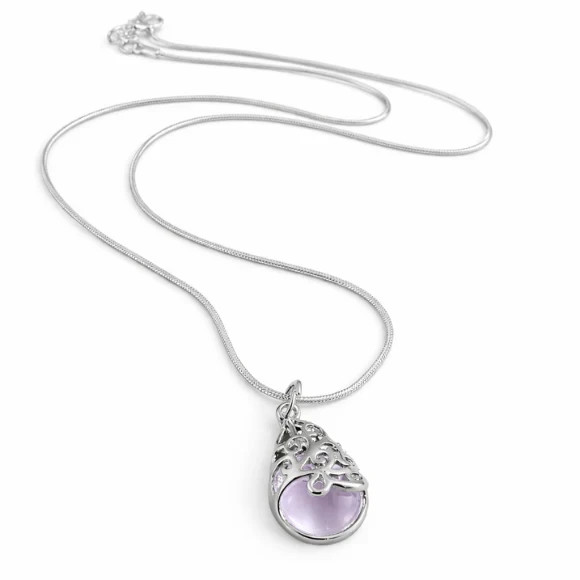 Lavender Opal Water Droplet Necklace – Love Pendant with Elegant Chain Regular