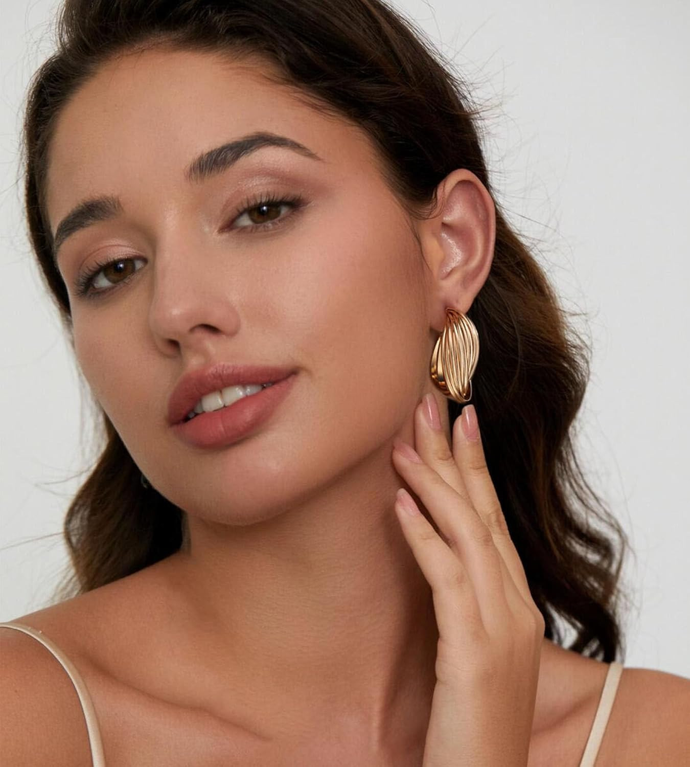 Gold Hoop Earrings Set for Women, 18 Pairs Hypoallergenic Statement Open Pearl H