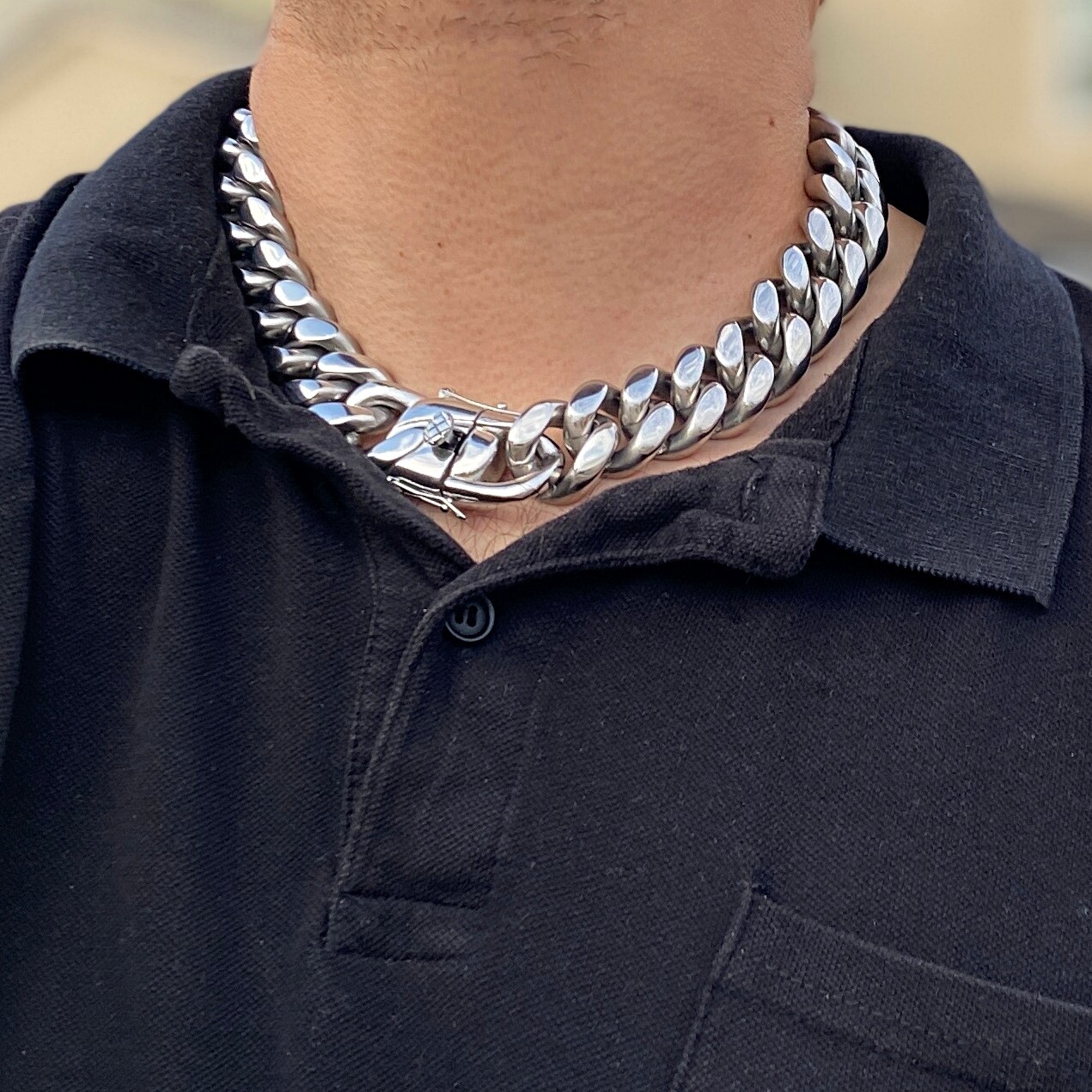 Mens Cuban Chain Choker 316L Stainless Steel Heavy Hip Hop Necklace 18″ in 22MM