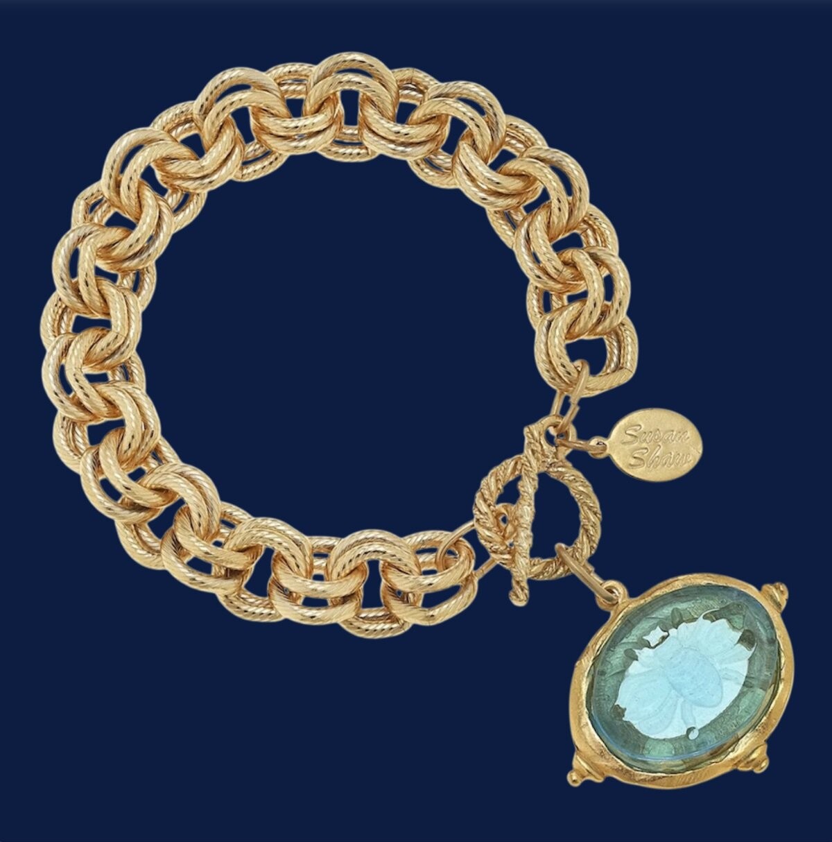 Susan Shaw Jewelry Venetian Glass Bee Double Link Chain Bracelet 24k TPG