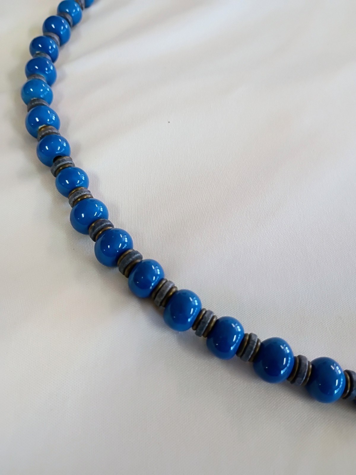 Colbalt Blue Ceramic Beaded Necklace Long Hook Closure