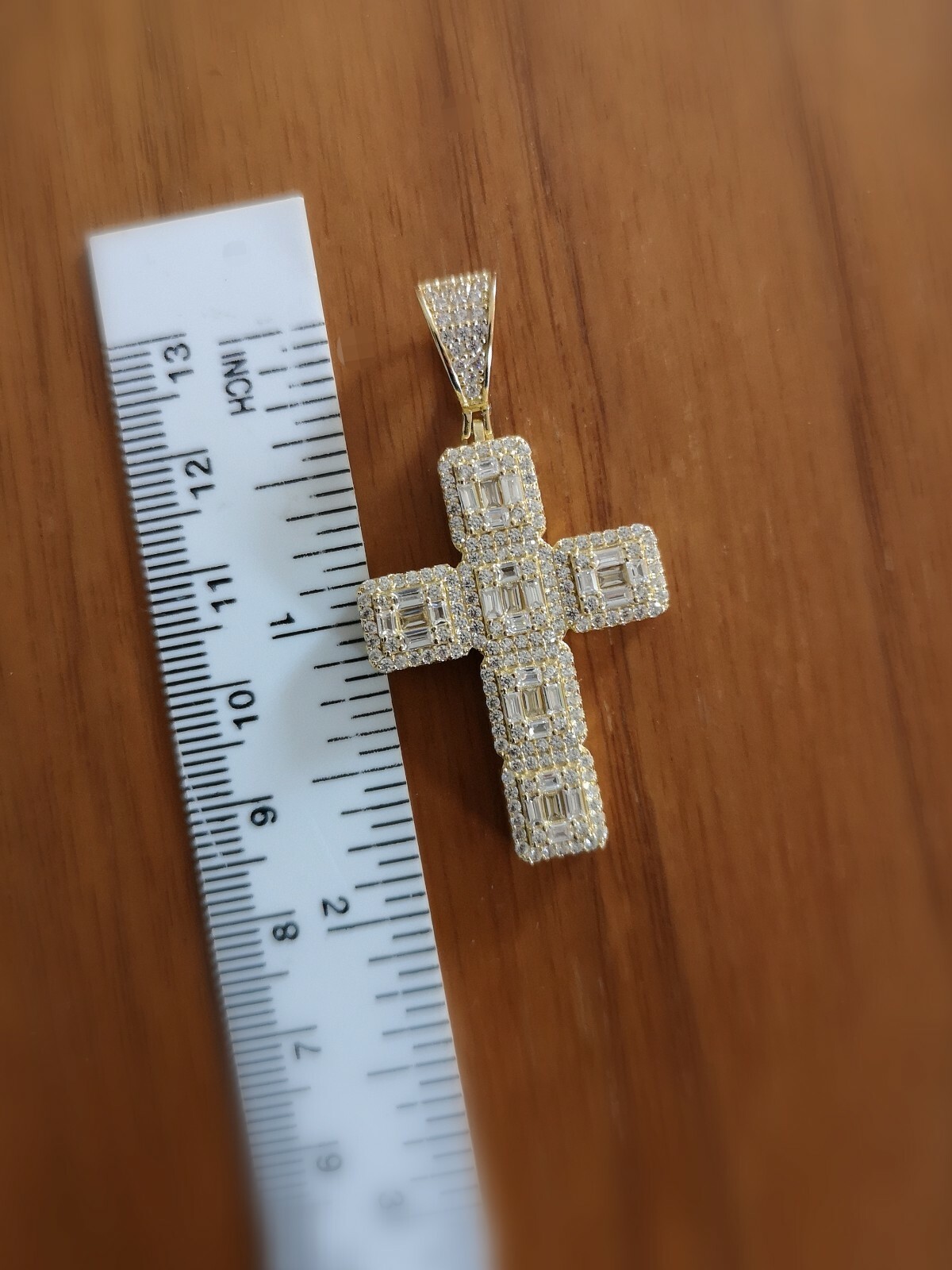 5 Ct Cross Pendant Necklace Simulated Diamond 14K Gold Plated Silver Womens Mens