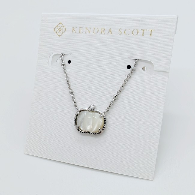 New Kendra Scott Pumpkin Silver Short Pendant Necklace In Ivory Shell