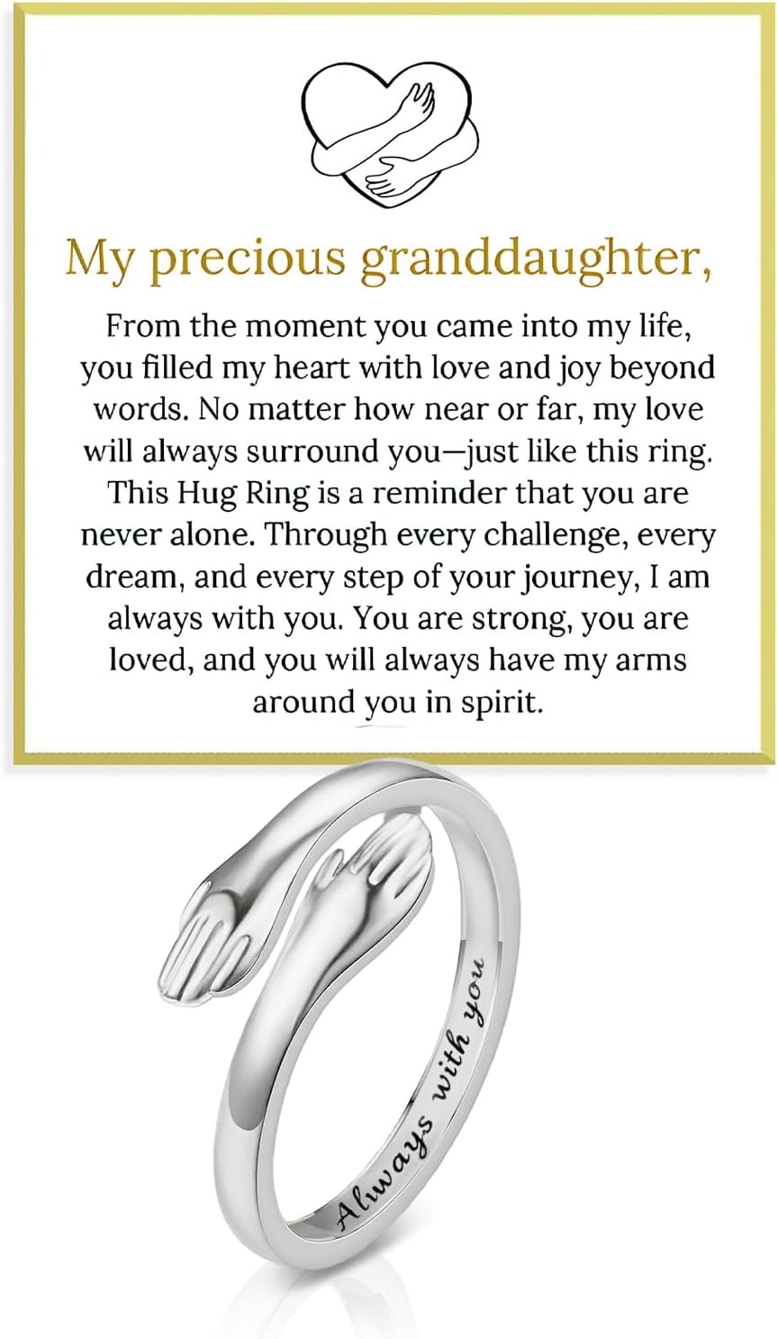 To My Granddaughter Hug Ring Stainless Steel Engraved Always with You Hope Ring
