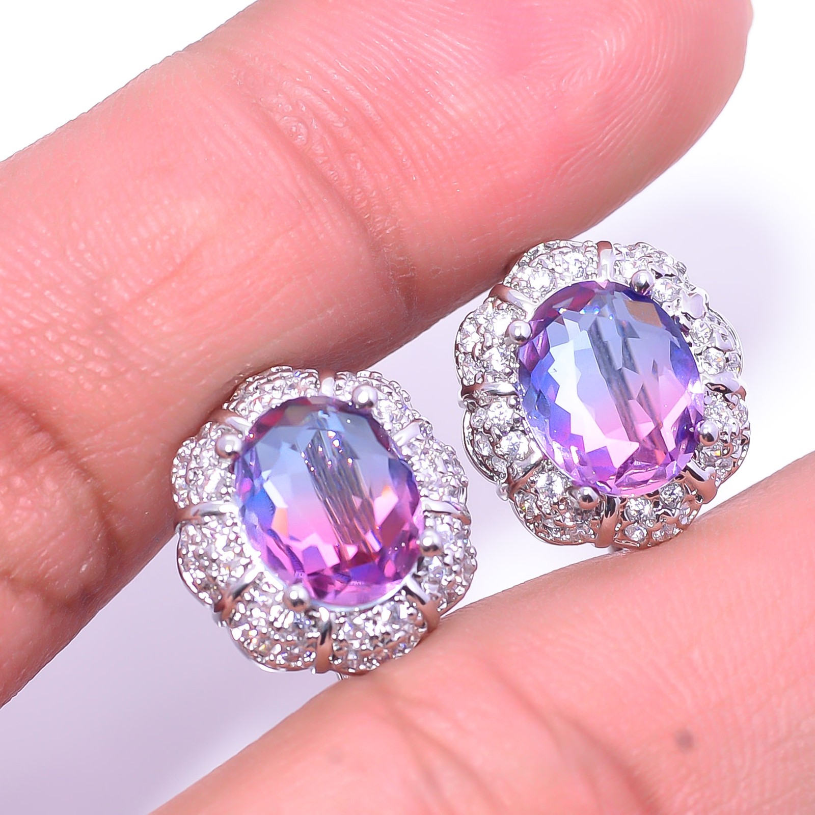 Bi-Colour Tourmaline & Cubic Zirconia 925 Sterling Silver Earring 0.59″ E97621