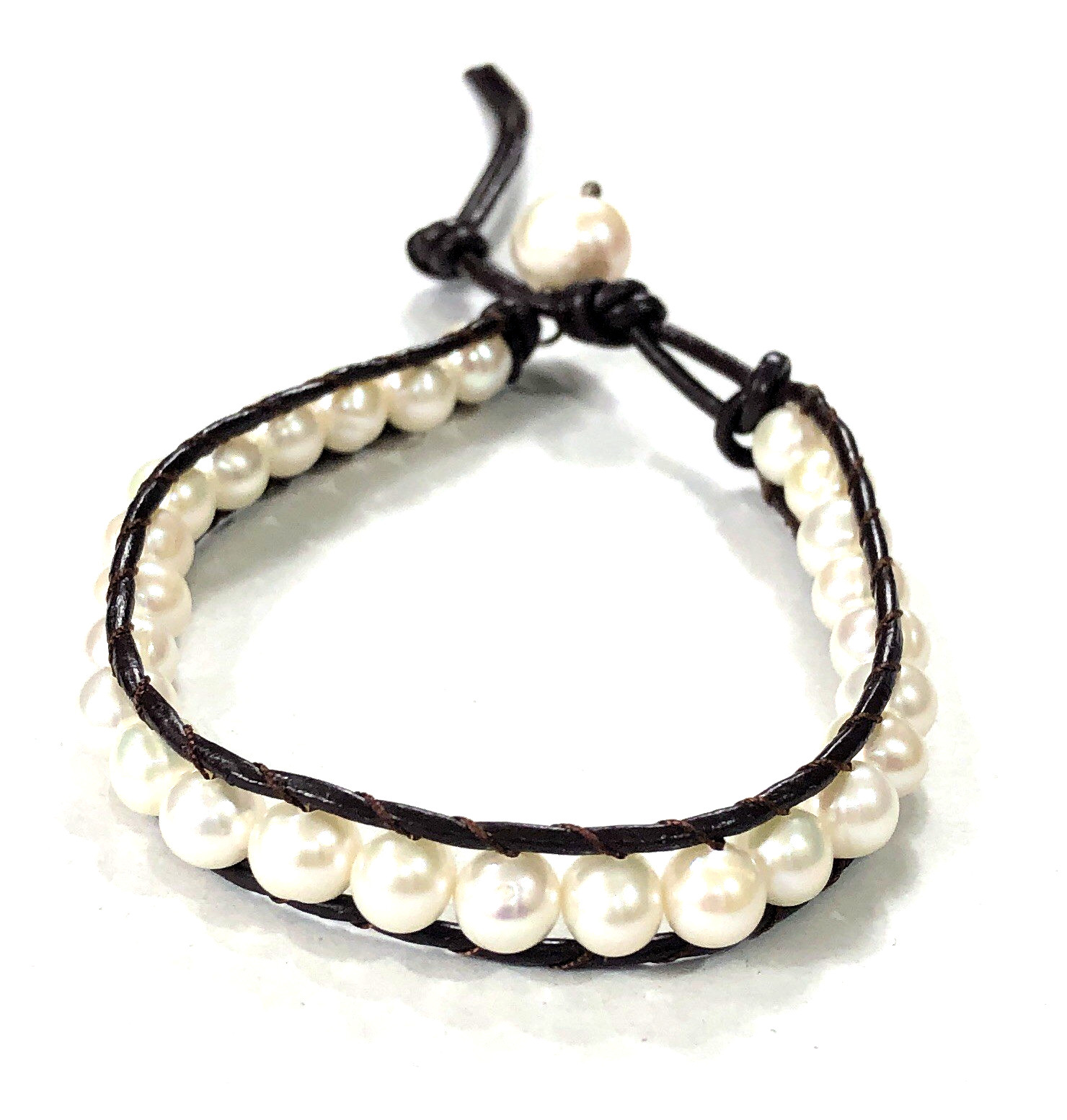 Pearl Leather Bracelet Wrap Artisan Handmade – 7 inch to 8 inch Length