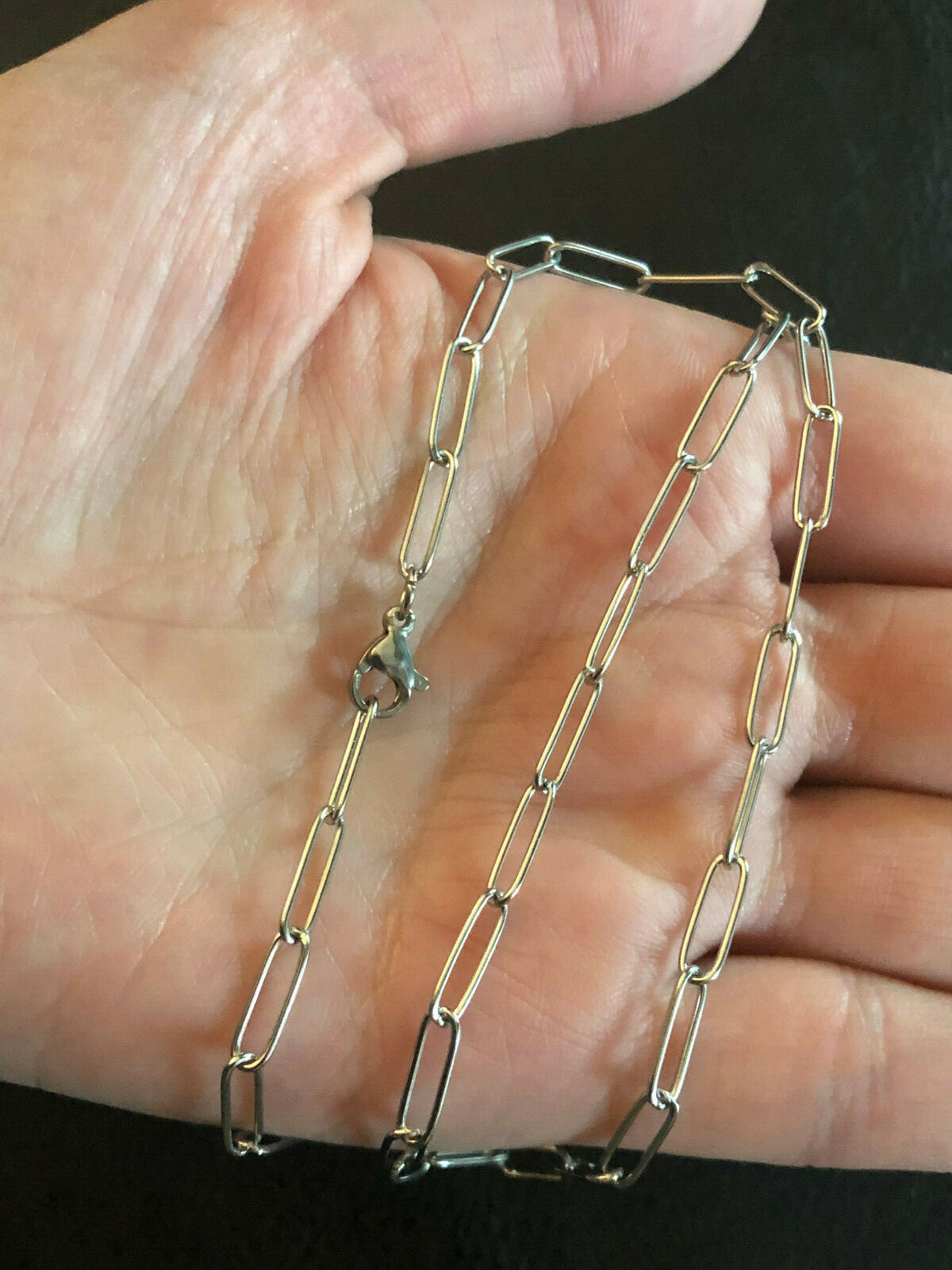 Paperclip Chain Link Necklace Silver Stainless Steel 3.6mm 19.5″ 4.7g #2024