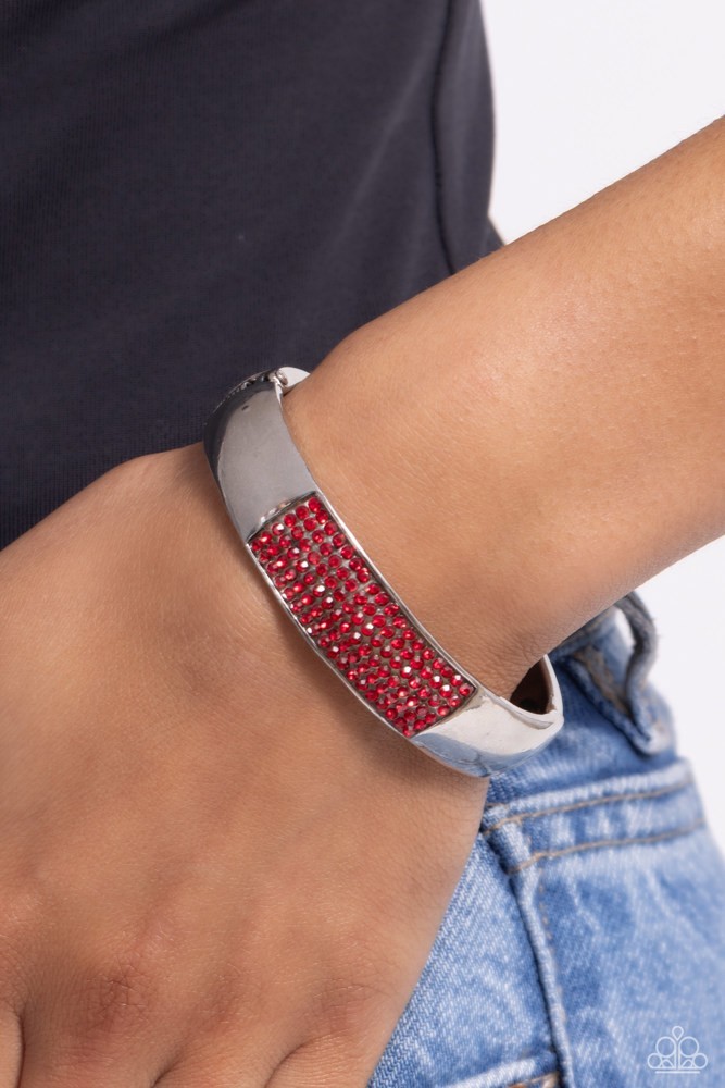 Paparazzi -Record-Breaking Bling – Red – Red Rhinestones – Hinged Bangle Bracele