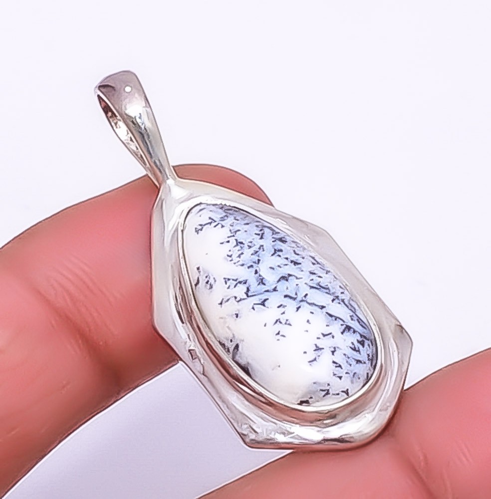 Dendritic Opal – Brazil Handmade 925 Silver Plated Pendant 1.76″ T65