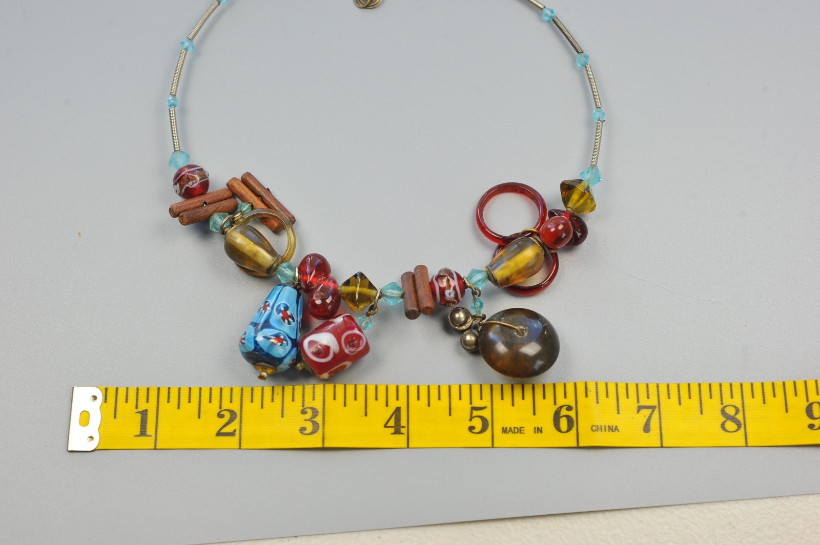 Wire Wrap Choker Beaded Charm Multicolor Necklace BOHO blue dangle MH14