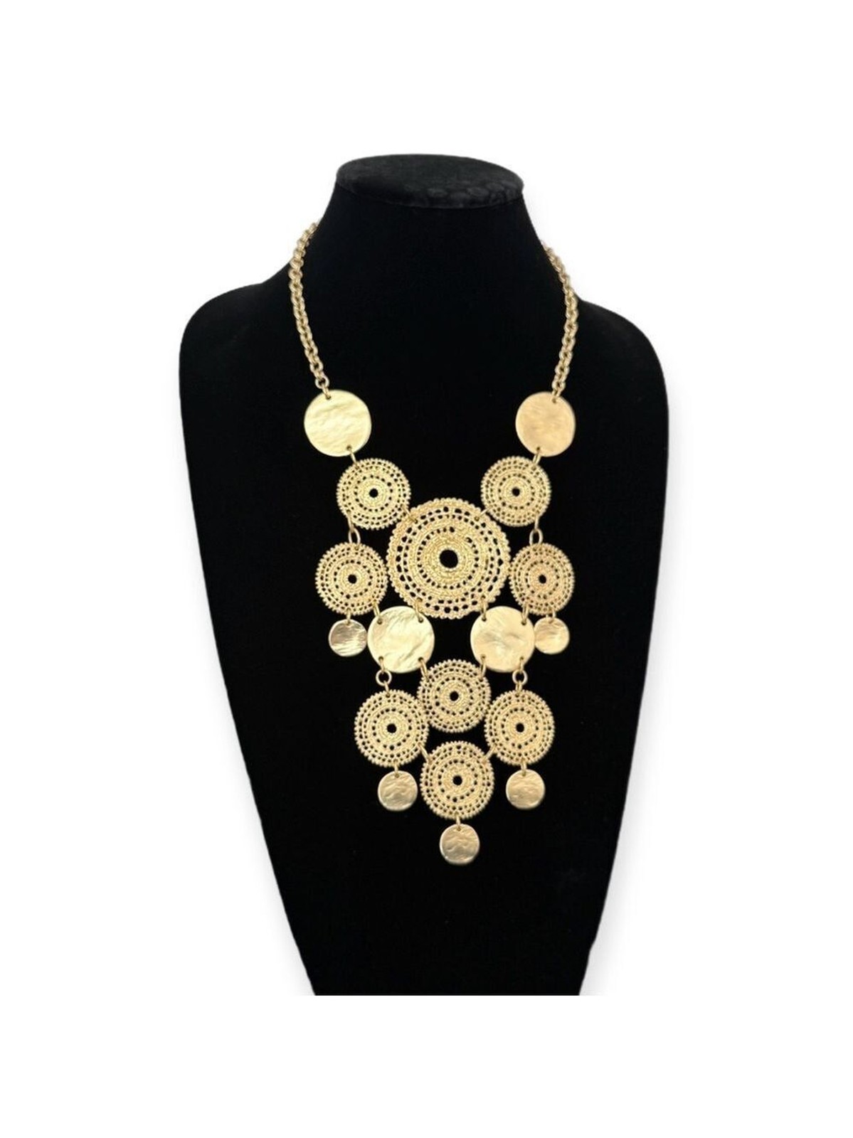 CHICO’s Brilliant Gold Medallion Disc Statement Bib Necklace | LIGHTWEIGHT | NWT