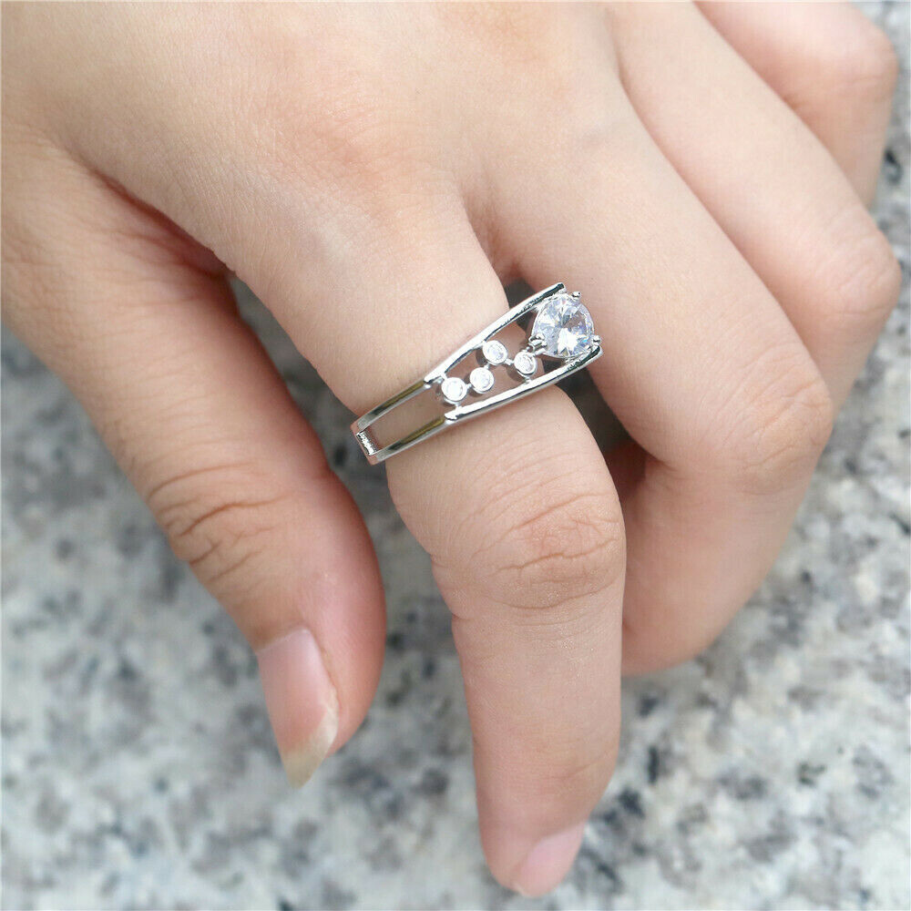 Fashion Women 925 Silver Rings White Sapphire Wedding Ring Free Ship Size 5-11