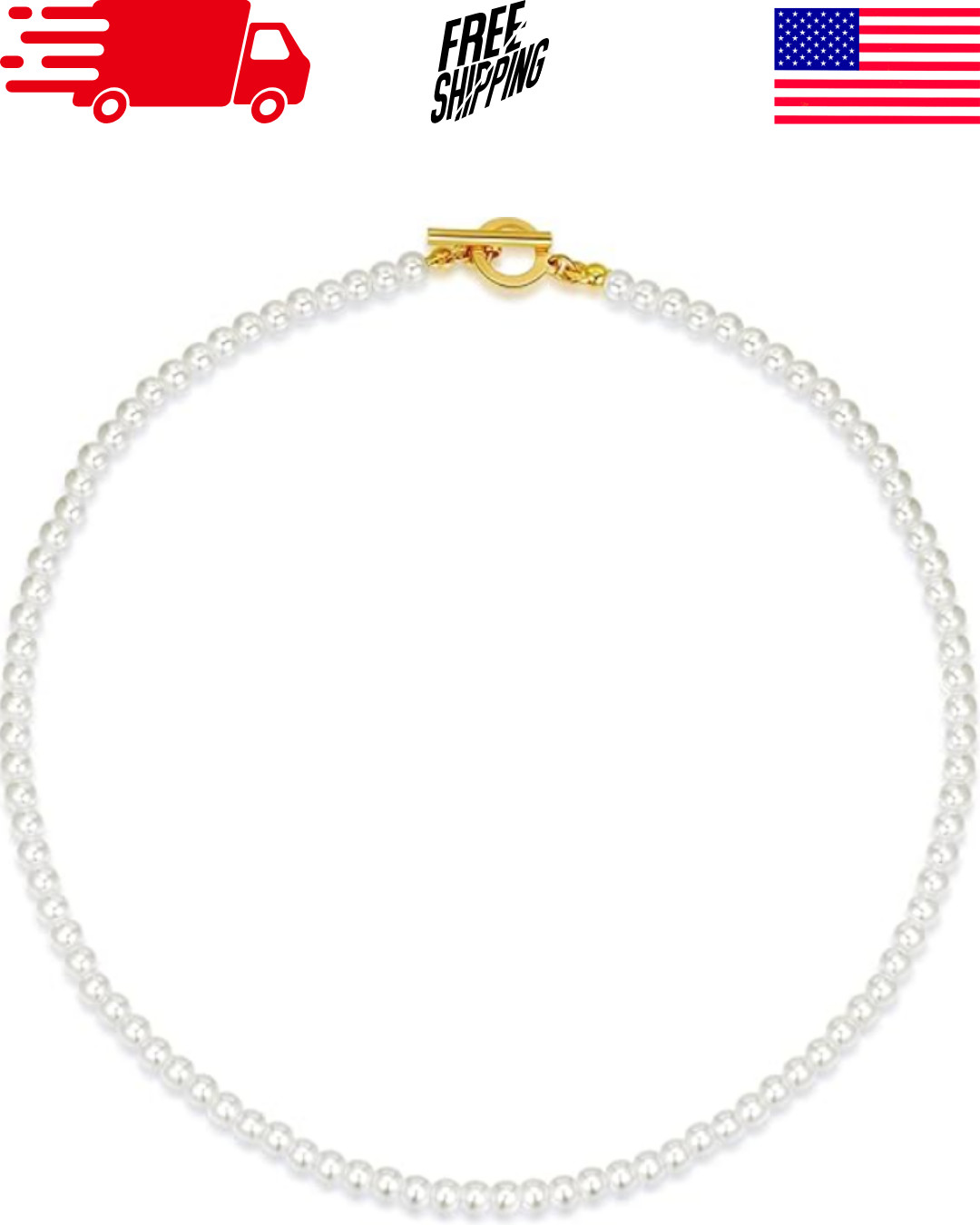 14K Gold Plated Dainty Toggle Clasp Chocker Pearl Necklace Woman Jewelry Gift