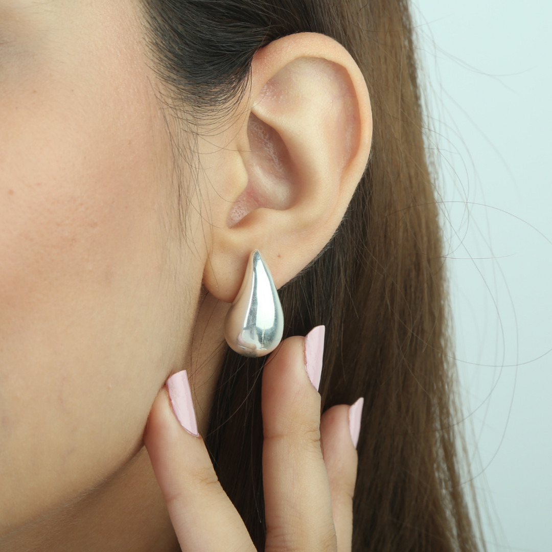 Solid Silver 925 Sterling Bottega Teardrop Shaped Shiny Women Earrings
