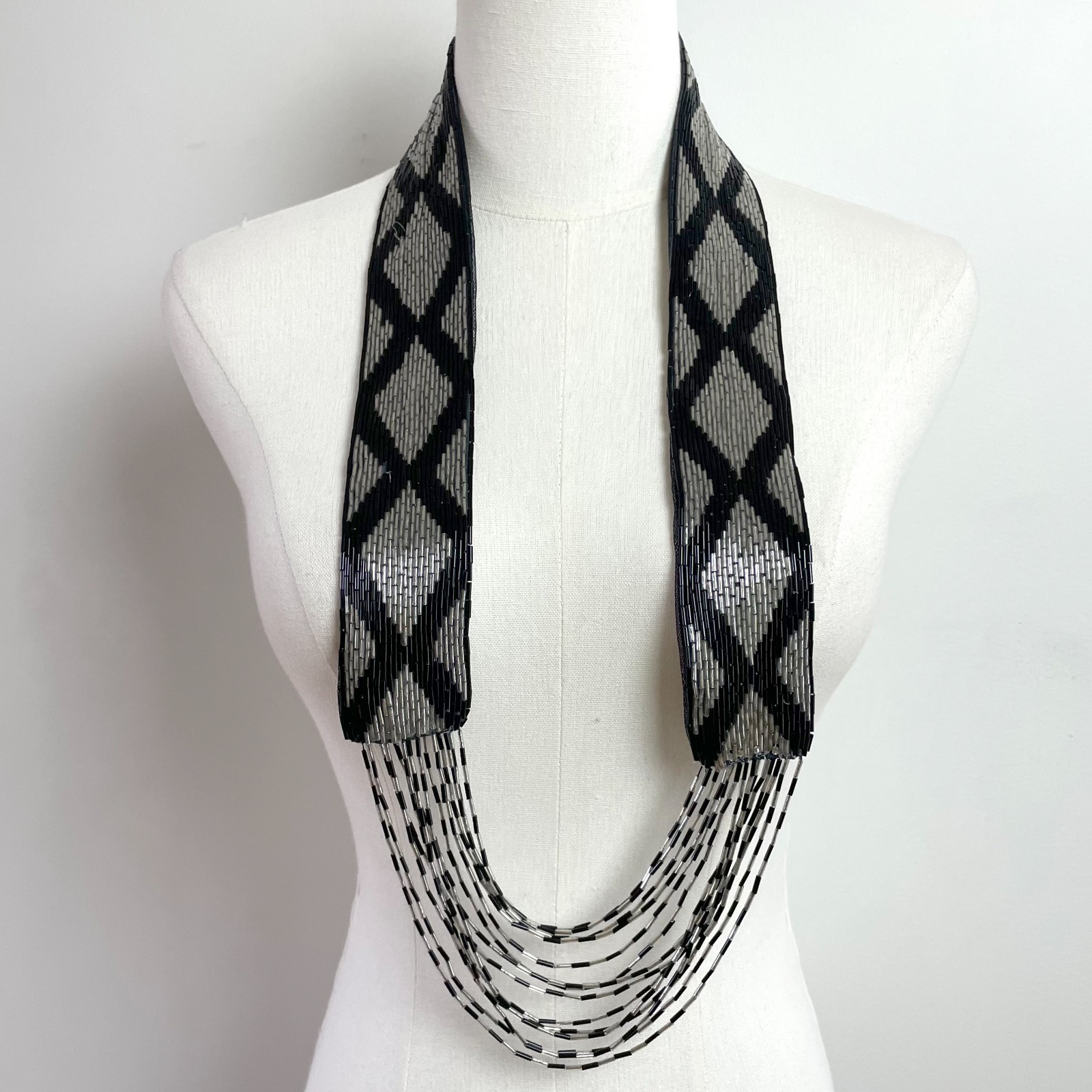 Black Silver Beaded Necklace Statement Boho Jewelry Festival Indie Sleaze