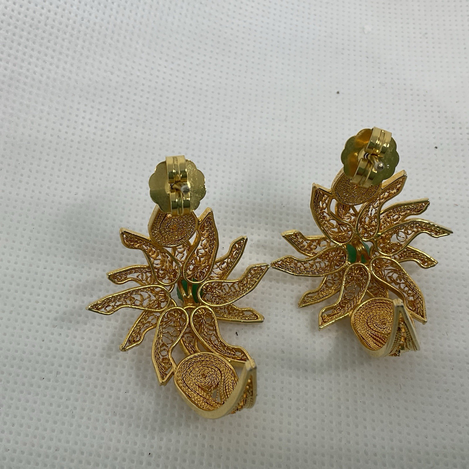 Gold Tone 18k Plated Large Earrings With Green Stone?