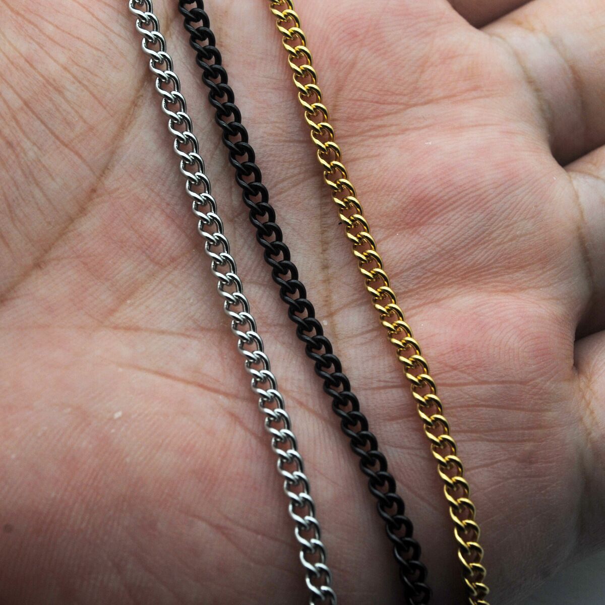 3mm 3 Colors Woman Man Gold Plated Stainless Steel Curb Cuban Link Chain 18-24”