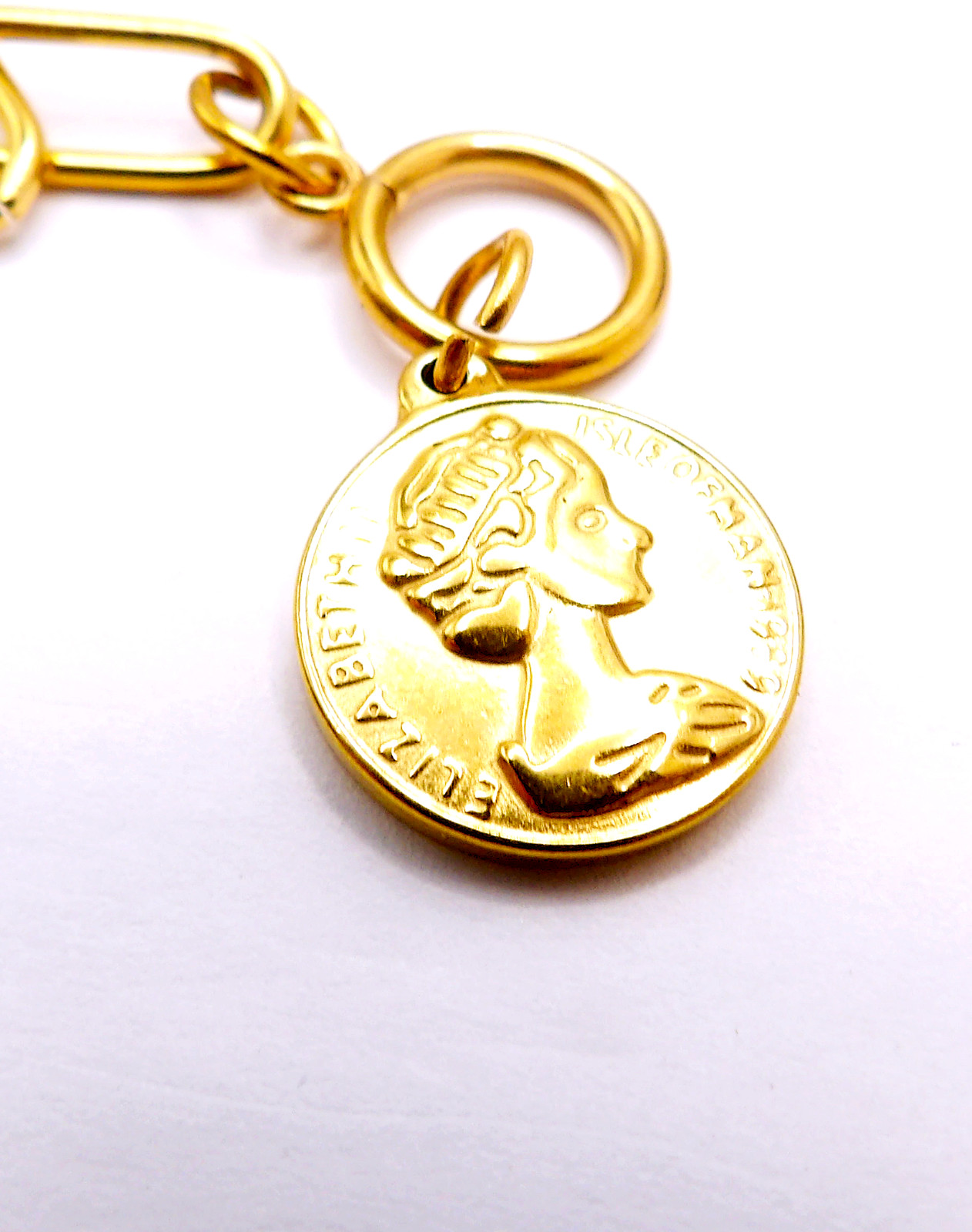 Layering Gold Paperclip Chain Necklace, Vintage Coin Pendant Toggle Choker Gift