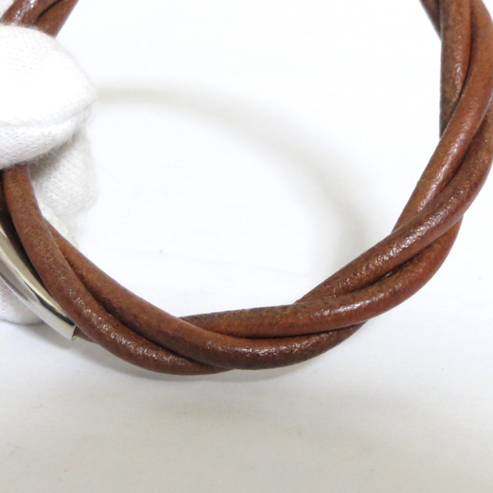 Authentic HERMES Tornado Bangle Bracelet Brown Leather 17.3cm/6.8″ in Box