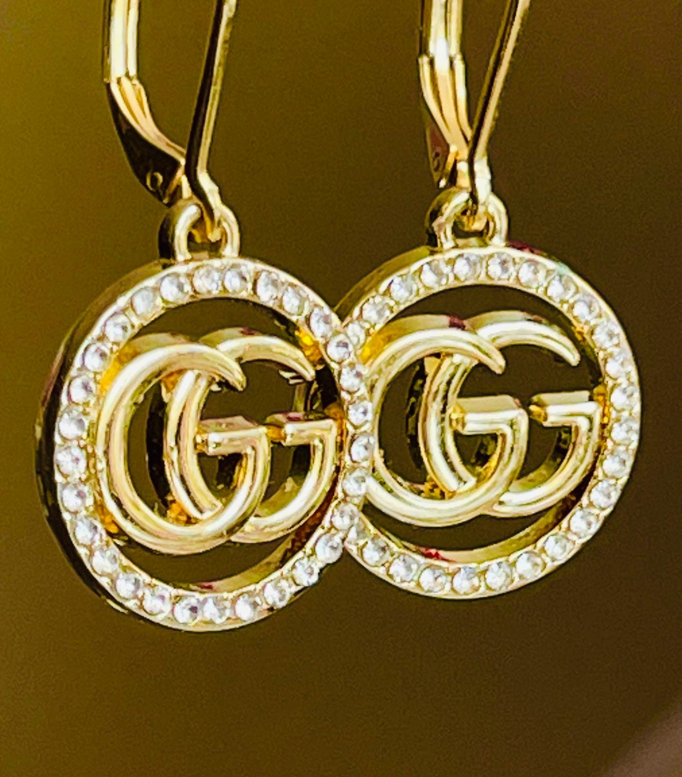 Diam 20 mm Vtg GUCCI Earrings logo GG crystals