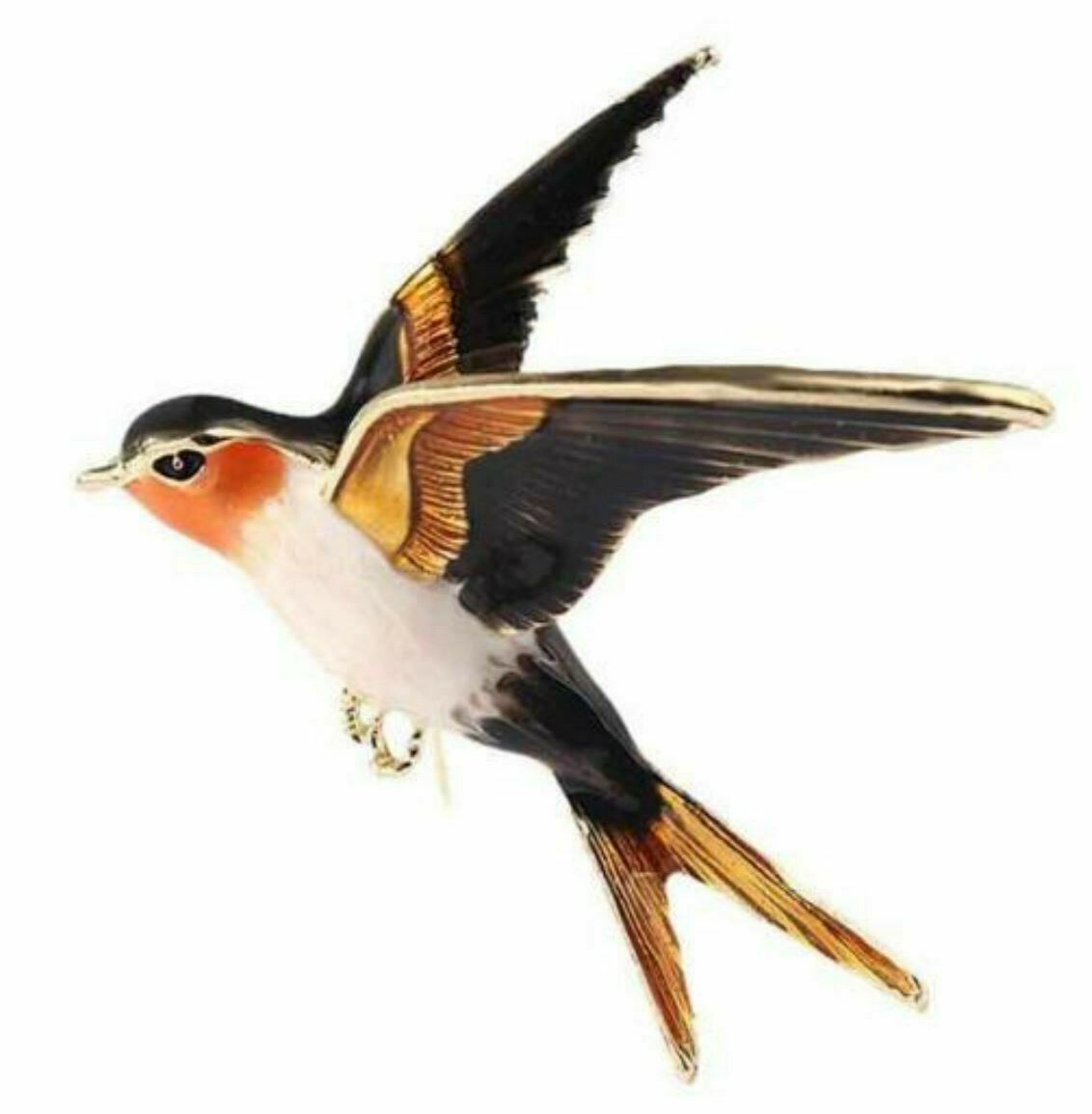Forest JAY Flying BIRD Colorful Orange Crested Enamel Necklace Pendant Brooch
