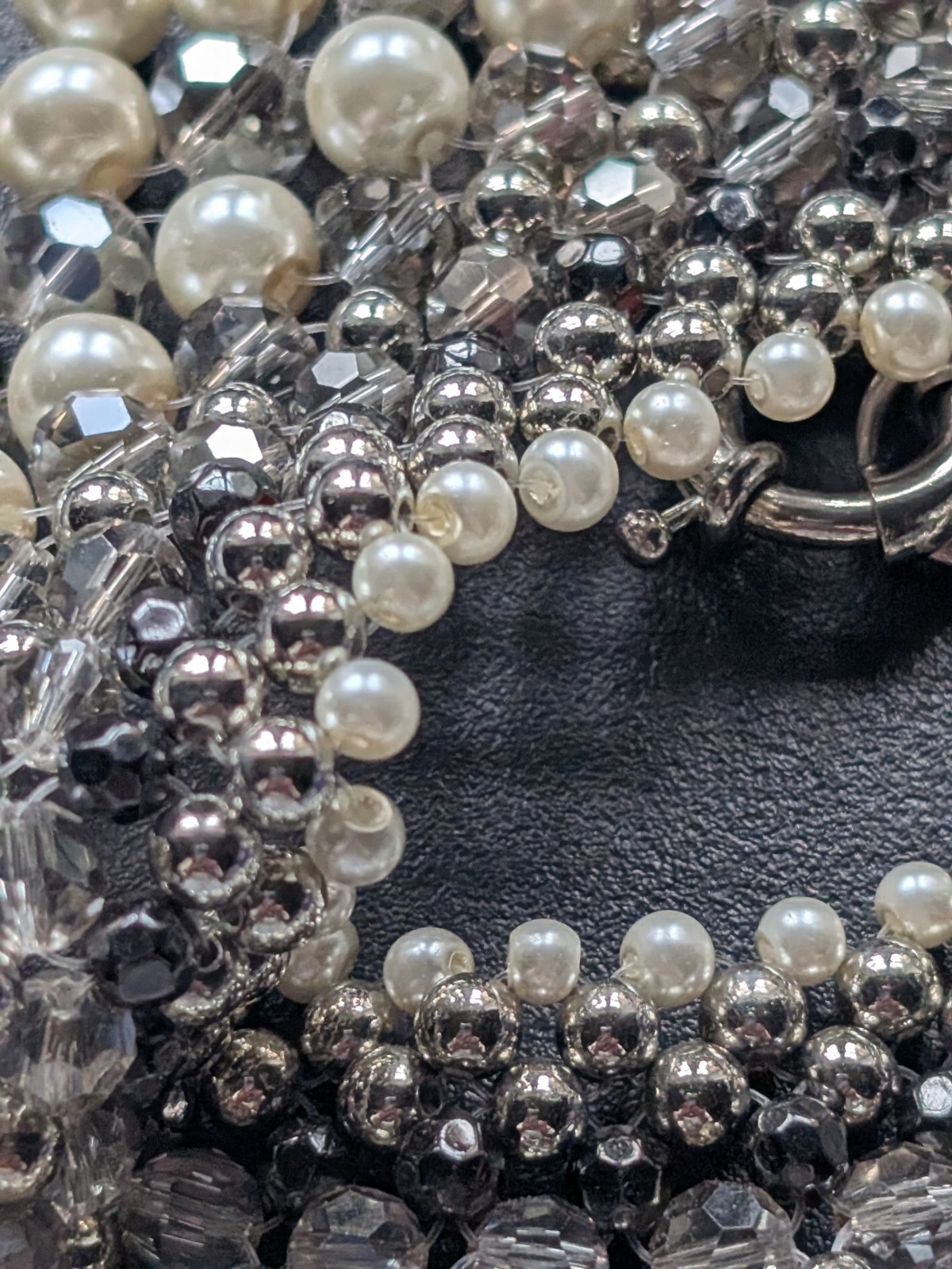 Statement Oasis Beaded Choker/Collar Necklace Silver Tone Pearl+ 18″ Long & 140g