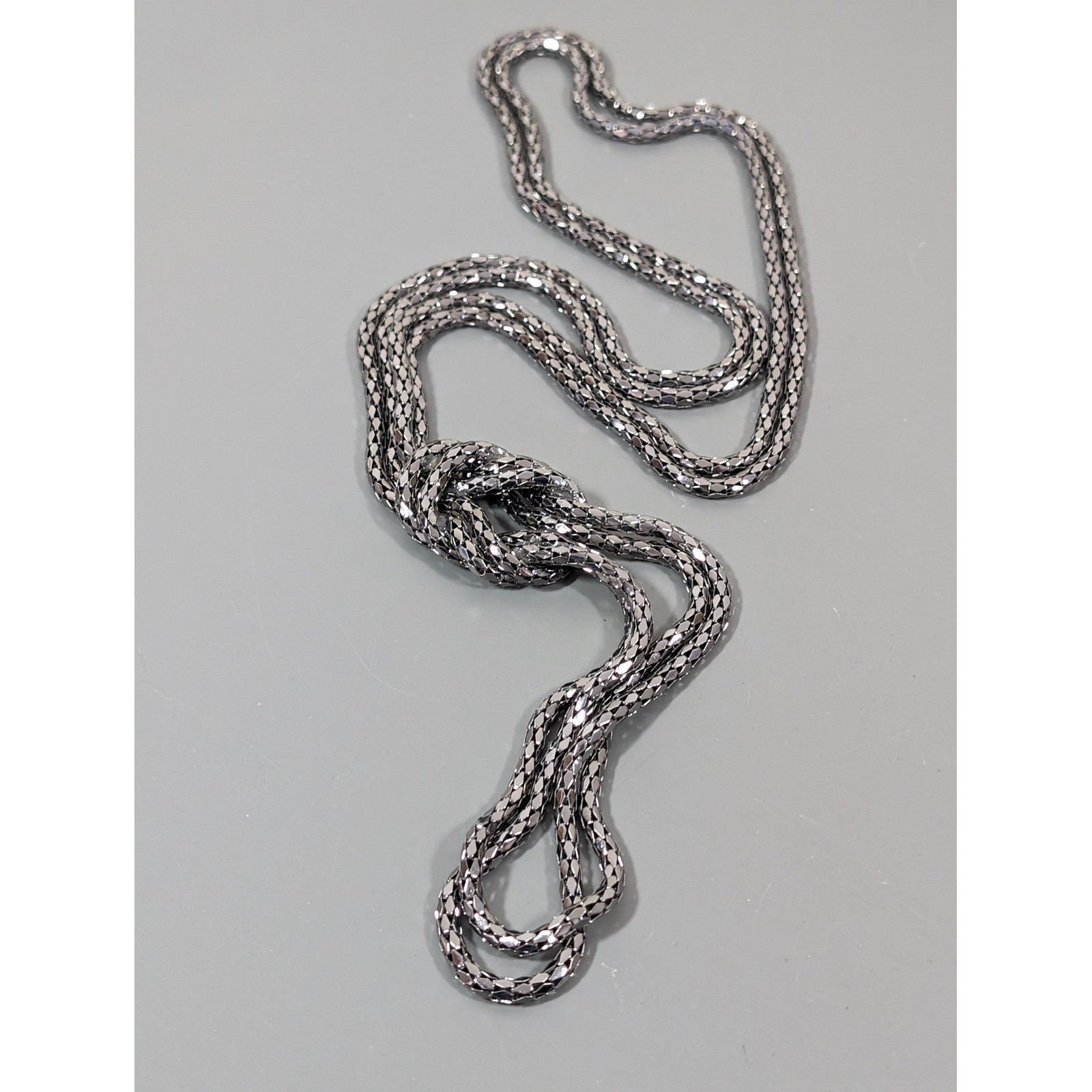 Double Gunmetal Gray Chain Necklace 26″ Layered Knot Minimalist Statement