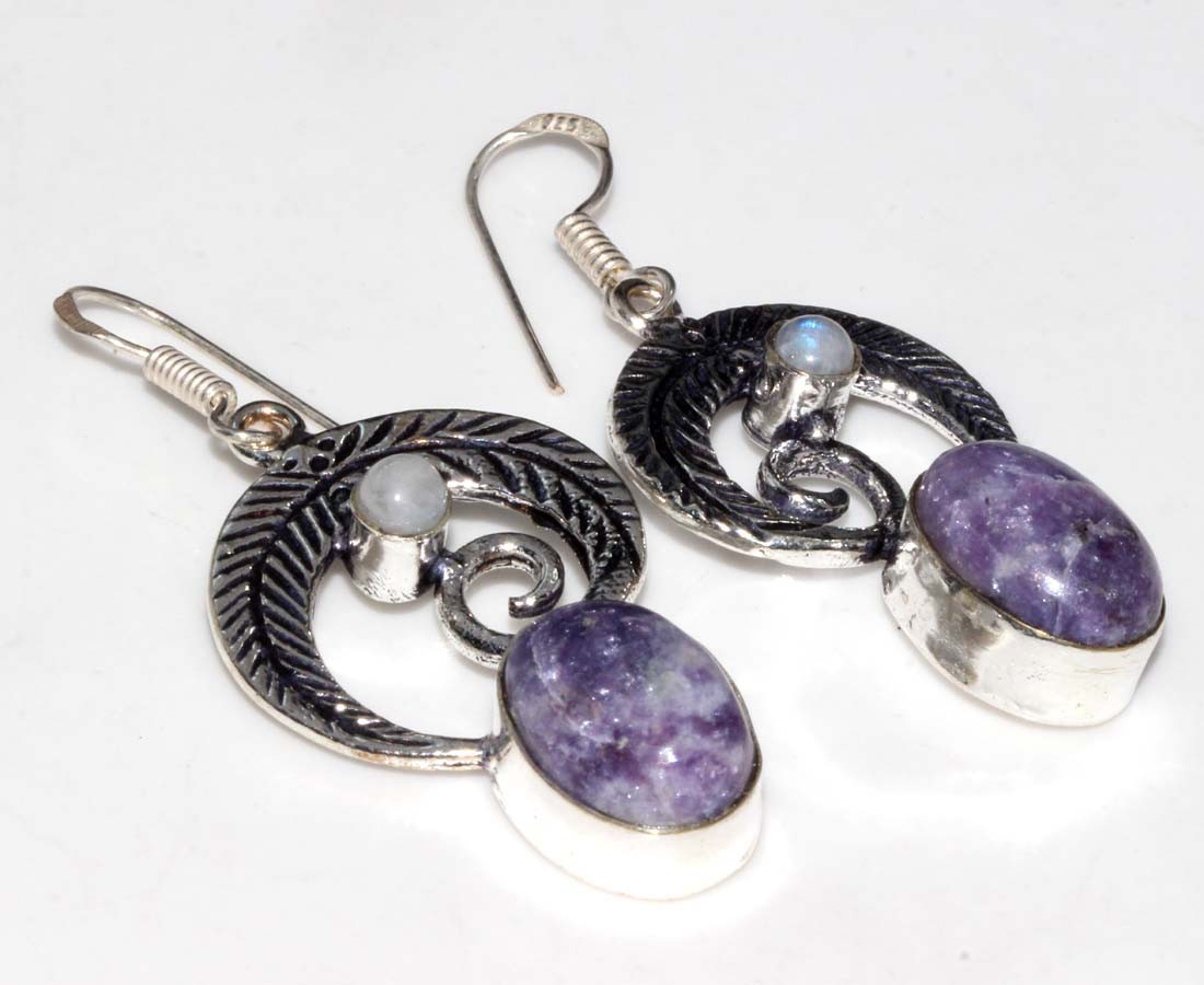 Lepidolite Rainbow Moonstone Jewellery Earrings Handmade Gemstone Size 2″ GW