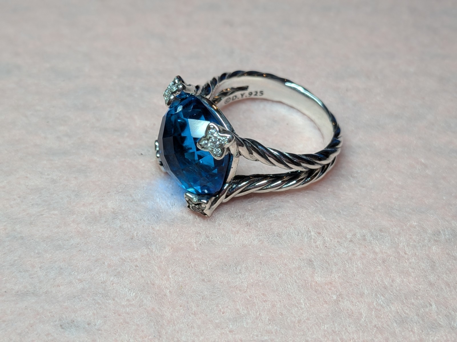 David Yurman Sterling Silver 925 Blue topaz ring size 8.5 authentic