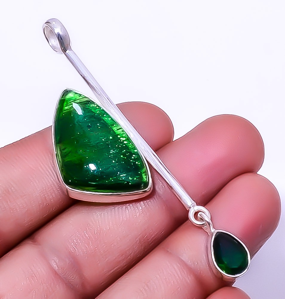 Dichroic Glass & Quartz 925 Sterling Silver Pendant 2.73″ A377
