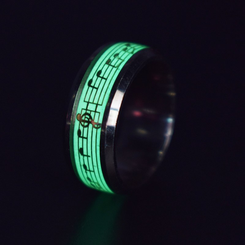 Stainless steel Luminous musical stave ring size 7- 11 Stylish Glow in the dark