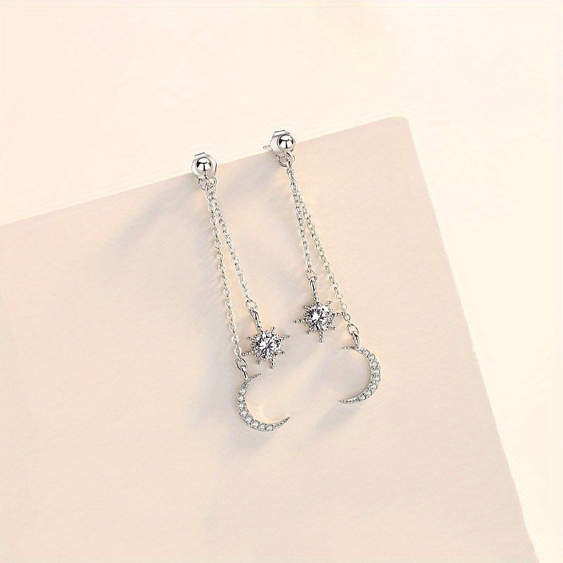 Women’s Long Earrings Fashion Zircon Tassel Star Moon Pendant Ear Studs Alloy