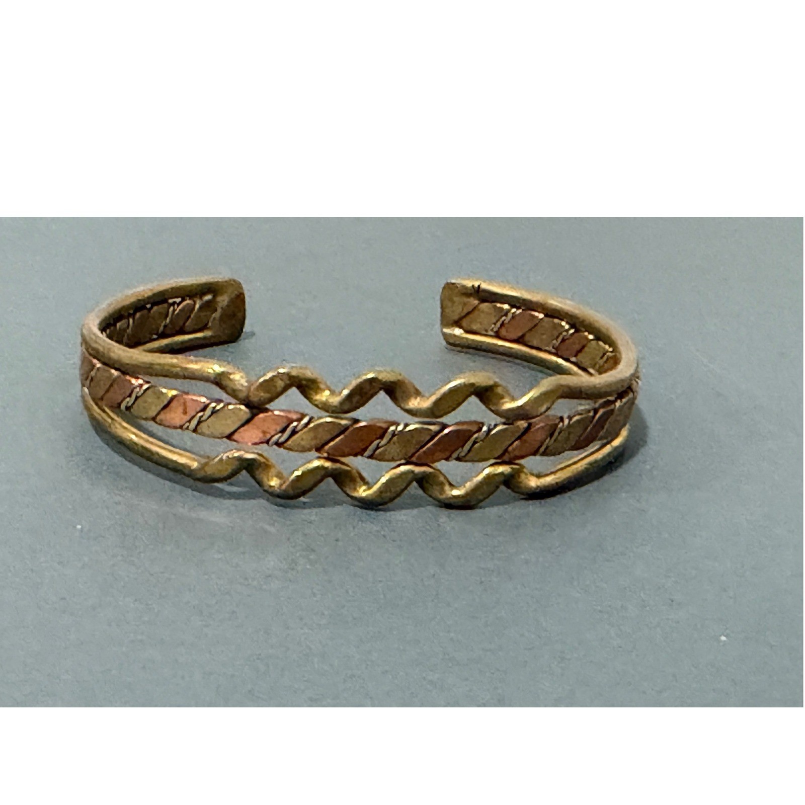 Mixed Metal Gold Copper Silver Tone Cuff Bracelet Unisex 7in Twisted Wavy