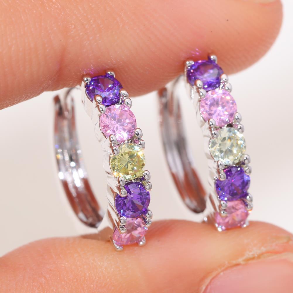 Beautiful New Silver Filled Pastel Gemstone Round 15mm Huggie Hoop Earrings