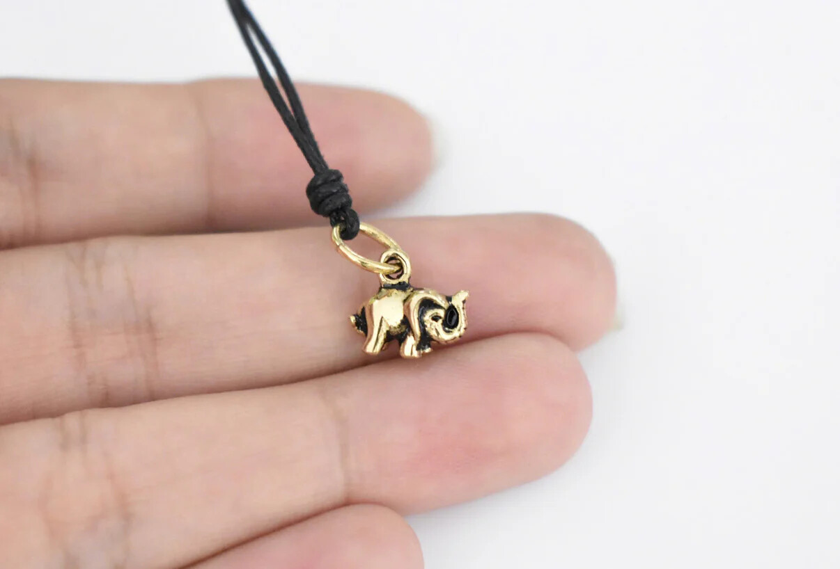 Mini Cute Elephant 92.5 Sterling Silver Brass Charm Necklace Pendant Jewelry