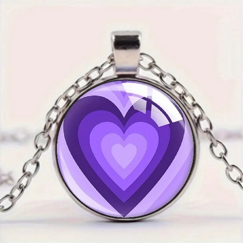 Love Themed Heart Design Round Glass Pendant Necklace