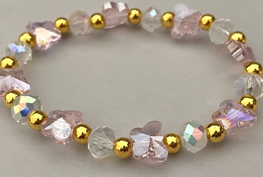 STRETCH BRACELET FACETED ACRYLIC BEADS & BUTTERFLIES SELECT COLOR FREE SHIPPING