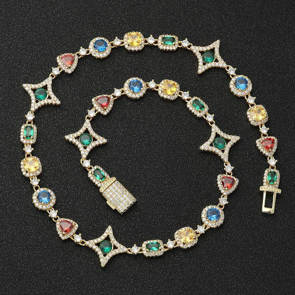 Gift Colored Diamond Chain Hip Hop For Men Necklace Bracelet Iced CZ Out Women